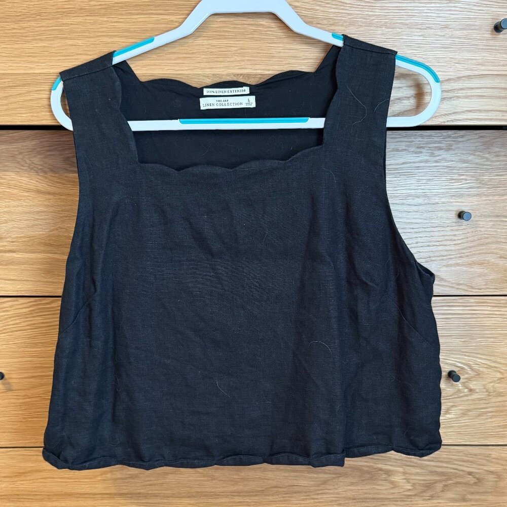 Abercrombie and Fitch Premium Linen Scallop-Hem Top L